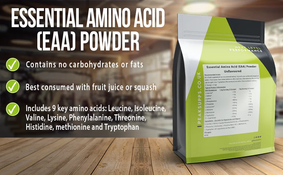 Essential Amino Acids Powder - EAA | Vegan | Pure (500g) 500 g (Pack of 1) - Peak Supps Essential Amino Acid (EAA) Powder
