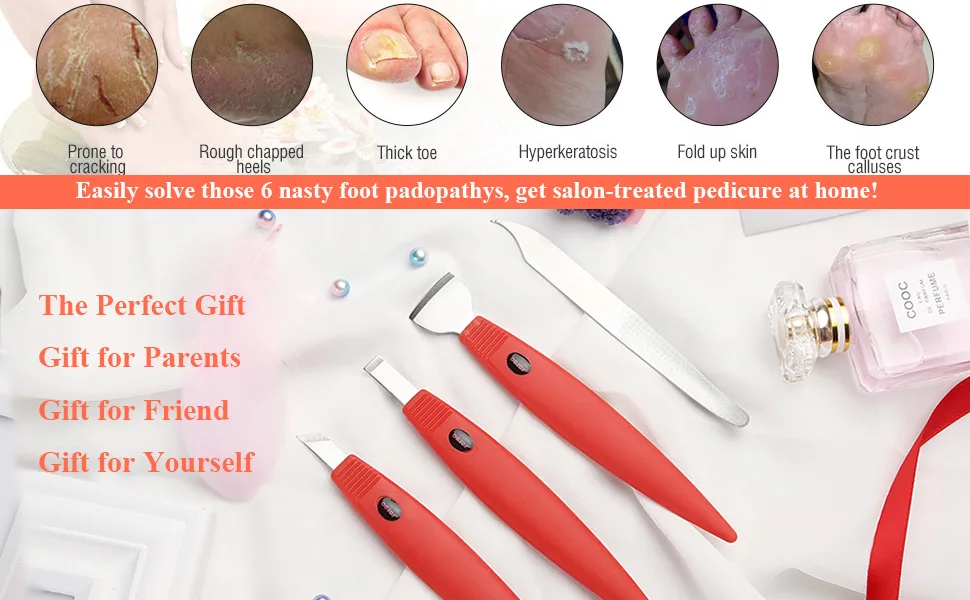 BEZOX Pedicure Shavers Set - Professional Callus Shavers Foot Care Kit - Stainless Steel Corn Hard Skin Dead Skin Remover Tool(Red) - corn removal tools foot scalpel knife hand cream hard skin remover foot callous knife callus blade