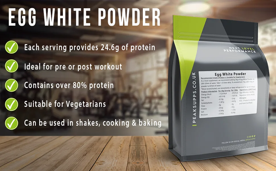 Egg White Powder 250g - High Protein | Vegetarian | Halal | Kosher 250 g (Pack of 1) - Peak Supps Egg White Powder