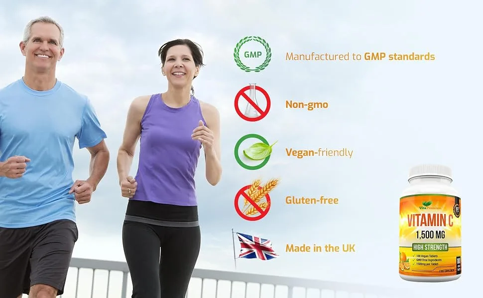 Vitamin C 1500mg per Tablet High Strength 180 Vegan Tablets Food Supplement 6 Month Supply - Made in UK - vitamin C 1500mg