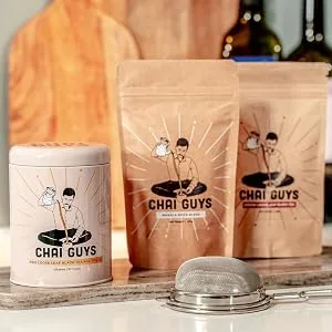 Chai Guys Authentic Masala Chai Blend Freshly Ground Spices & Assam Tea 28 Servings Tin - Chai Guys packaging