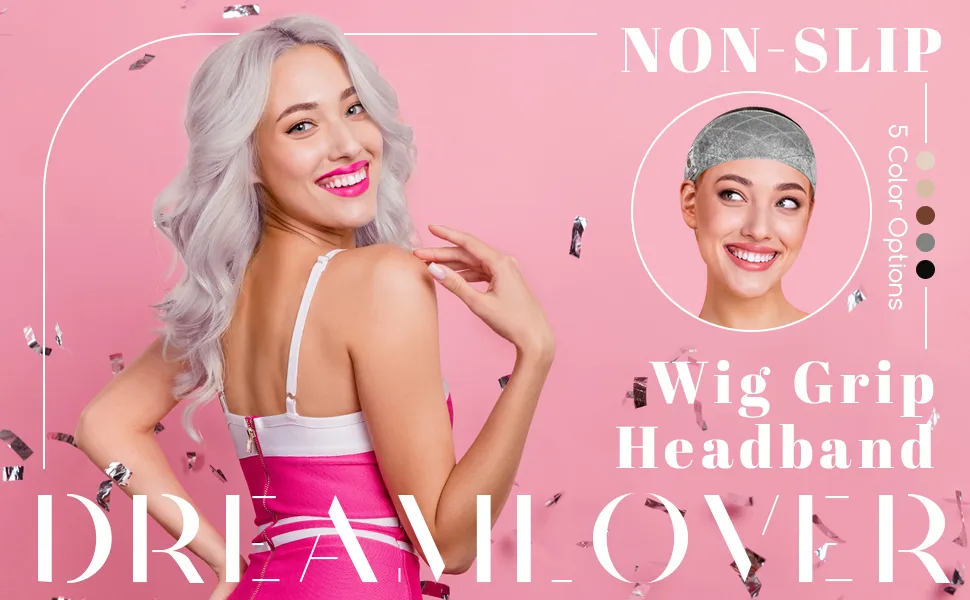 Dreamlover Wig Grip Headbands Elastic Wig Headbands Grey 2 PCS - Grey Wig Grip