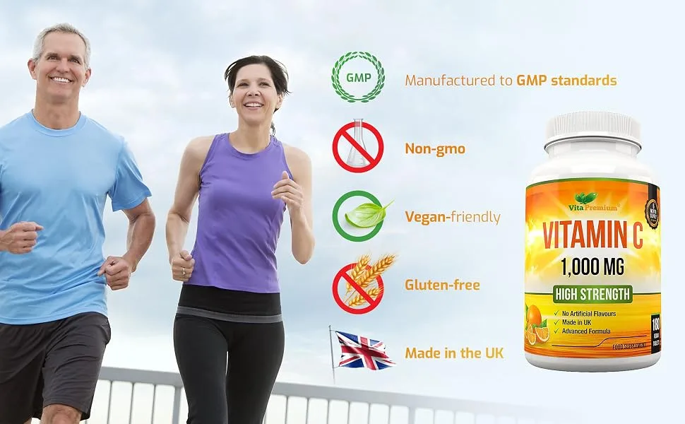 Vitamin C 1000mg per Tablet High Strength 180 Vegan Tablets 6 Month Supply - Made in UK - vitamin C 1500 mg tablets