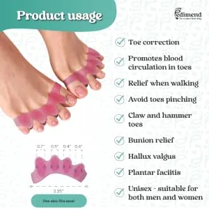 Pedimend Toe separator Toe spacers Gel Toe Separators Bunion Correctors Toe Spacers Toe Straightener Toe Stretcher Big Toe Correctors Toe Separator (Blue) - 8862 pink