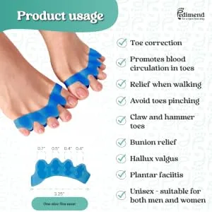 Pedimend Toe separator Toe spacers Gel Toe Separators Bunion Correctors Toe Spacers Toe Straightener Toe Stretcher Big Toe Correctors Toe Separator (Pink) - 8862 blue