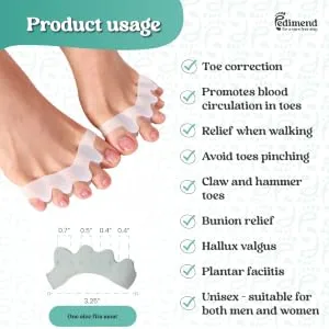 Pedimend Toe separator Toe spacers Gel Toe Separators Bunion Correctors Toe Spacers Toe Straightener Toe Stretcher Big Toe Correctors Toe Separator (Pink) - 8862 white