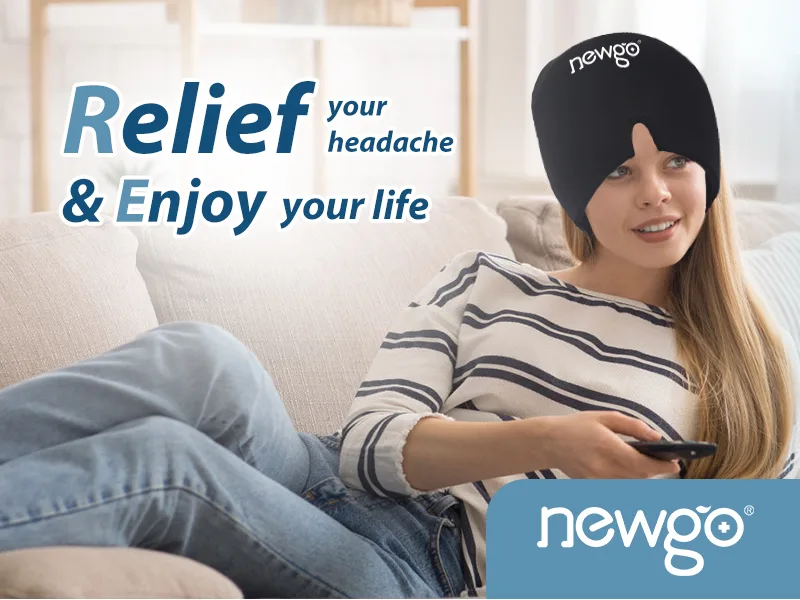 NEWGO Migraine Relief Cap Full Coverage Headache Hat for Migraine Cold Therapy Ice Head Wrap for Puffy Eyes Tension Sinus and Stress Relief Form Fitting & Stretchable (Black) - migraine ice cap