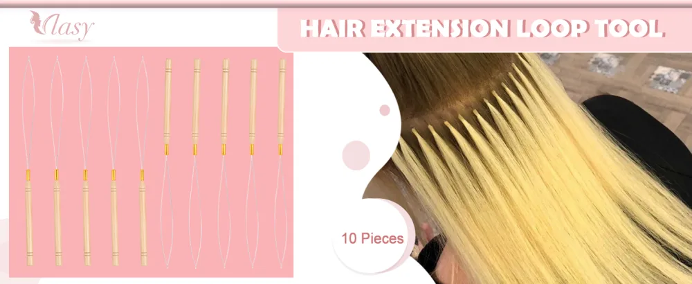 Vlasy 10PCS Hair Extension Loop Needle Threader Pulling Hook Tools Micro Loop Nano Beads Device Hair Extension Threader for Hair or Feather Extensions - HAIR EXTENSION TOOL