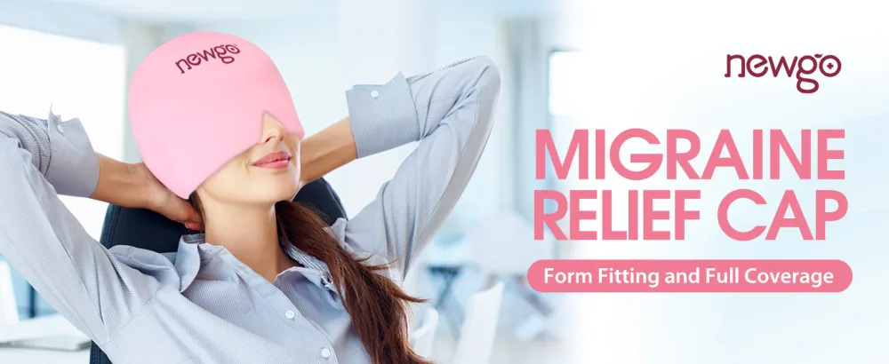 NEWGO Migraine Relief Cap Full Coverage Headache Hat for Migraine Cold Therapy Ice Head Wrap for Puffy Eyes Tension Sinus and Stress Relief Form Fitting & Stretchable (Pink) - migraine relief cap