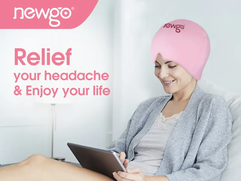 NEWGO Migraine Relief Cap Full Coverage Headache Hat for Migraine Cold Therapy Ice Head Wrap for Puffy Eyes Tension Sinus and Stress Relief Form Fitting & Stretchable (Pink) - migraine relief cap