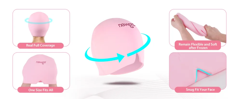 NEWGO Migraine Relief Cap Full Coverage Headache Hat for Migraine Cold Therapy Ice Head Wrap for Puffy Eyes Tension Sinus and Stress Relief Form Fitting & Stretchable (Pink) - migraine relief cap