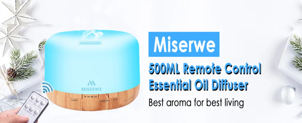 Miserwe 500ML Essential Oil Diffuser Adjustable Mist Mode and Waterless Auto Shut-Off with Wireless Remote 7 LED Light Colors for Office Home Bedroom Living Room White - product information 1