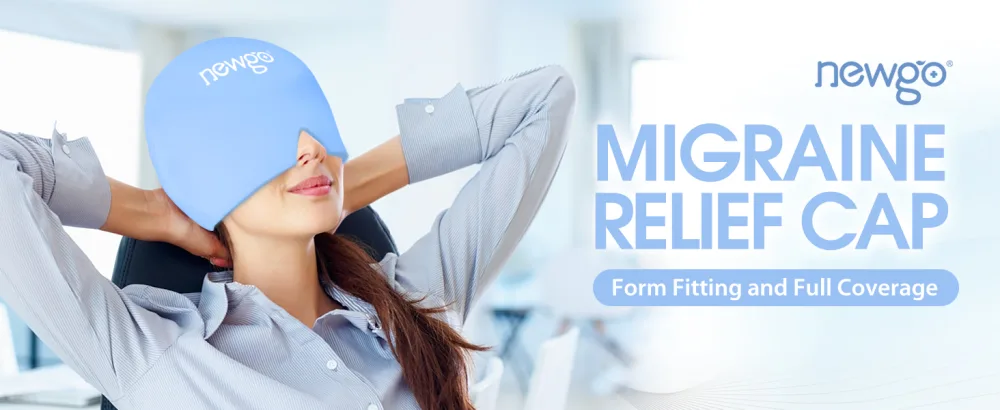 NEWGO Migraine Relief Cap Full Coverage Headache Hat for Migraine Cold Therapy Ice Head Wrap for Puffy Eyes Tension Sinus and Stress Relief Form Fitting & Stretchable (Light Blue) - migraine relief cap