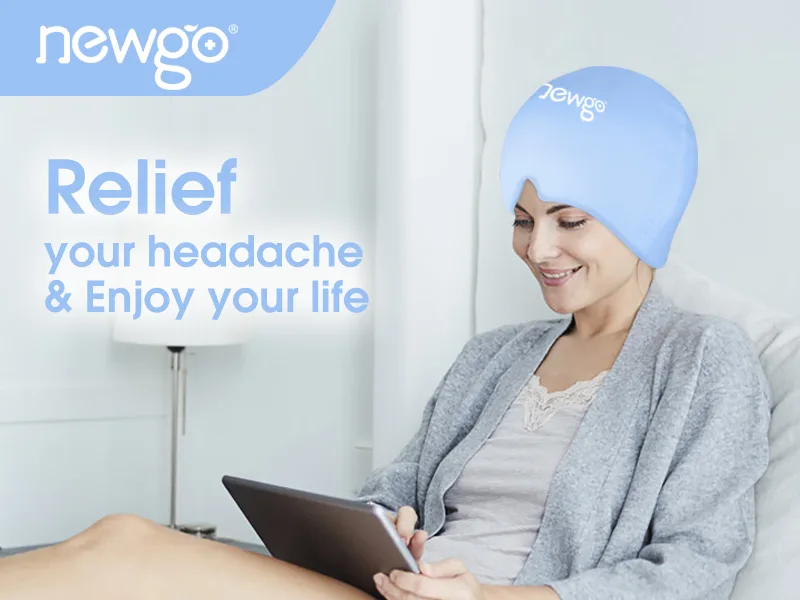 NEWGO Migraine Relief Cap Full Coverage Headache Hat for Migraine Cold Therapy Ice Head Wrap for Puffy Eyes Tension Sinus and Stress Relief Form Fitting & Stretchable (Light Blue) - migraine relief cap