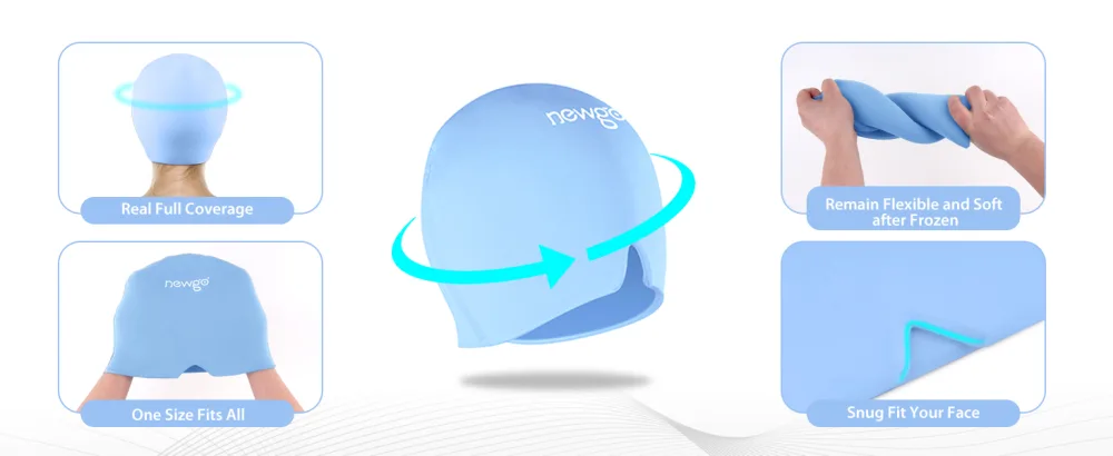 NEWGO Migraine Relief Cap Full Coverage Headache Hat for Migraine Cold Therapy Ice Head Wrap for Puffy Eyes Tension Sinus and Stress Relief Form Fitting & Stretchable (Light Blue) - migraine relief cap