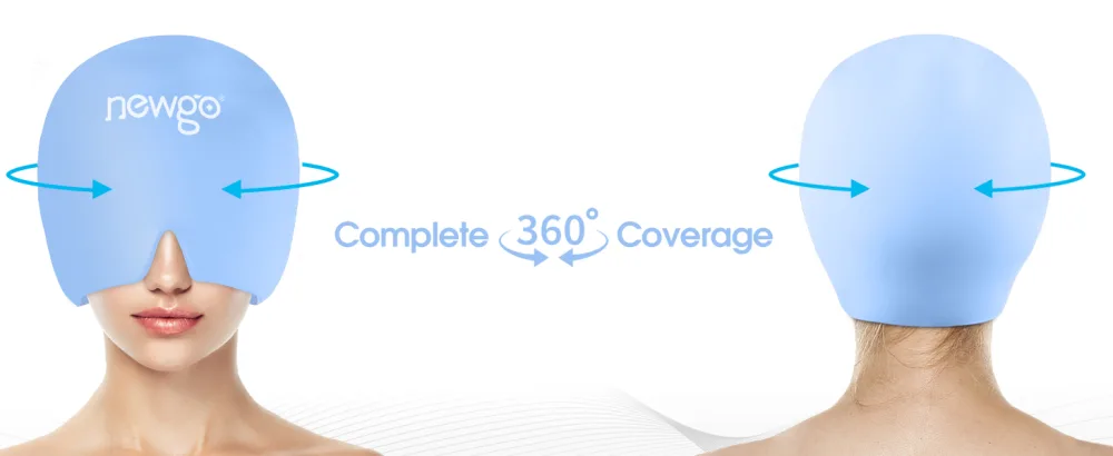 NEWGO Migraine Relief Cap Full Coverage Headache Hat for Migraine Cold Therapy Ice Head Wrap for Puffy Eyes Tension Sinus and Stress Relief Form Fitting & Stretchable (Light Blue) - migraine relief cap