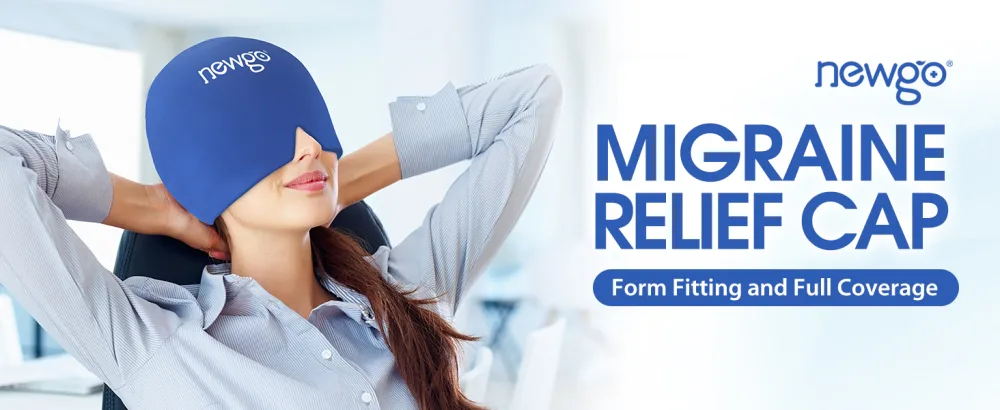 NEWGO Migraine Relief Cap Full Coverage Headache Hat for Migraine Cold Therapy Ice Head Wrap for Puffy Eyes Tension Sinus and Stress Relief Form Fitting & Stretchable (Dark Blue) - migraine relief cap