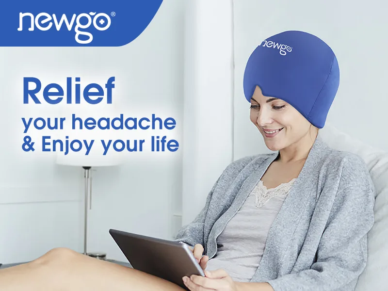 NEWGO Migraine Relief Cap Full Coverage Headache Hat for Migraine Cold Therapy Ice Head Wrap for Puffy Eyes Tension Sinus and Stress Relief Form Fitting & Stretchable (Dark Blue) - migraine relief cap