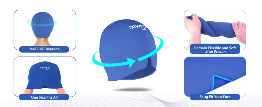 NEWGO Migraine Relief Cap Full Coverage Headache Hat for Migraine Cold Therapy Ice Head Wrap for Puffy Eyes Tension Sinus and Stress Relief Form Fitting & Stretchable (Dark Blue) - migraine relief cap