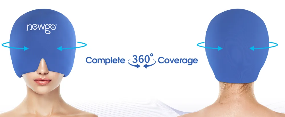 NEWGO Migraine Relief Cap Full Coverage Headache Hat for Migraine Cold Therapy Ice Head Wrap for Puffy Eyes Tension Sinus and Stress Relief Form Fitting & Stretchable (Dark Blue) - migraine relief cap