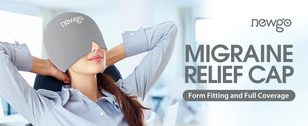 NEWGO Migraine Relief Cap Full Coverage Headache Hat for Migraine Cold Therapy Ice Head Wrap for Puffy Eyes Tension Sinus and Stress Relief Form Fitting & Stretchable-Light Grey - migraine relief cap