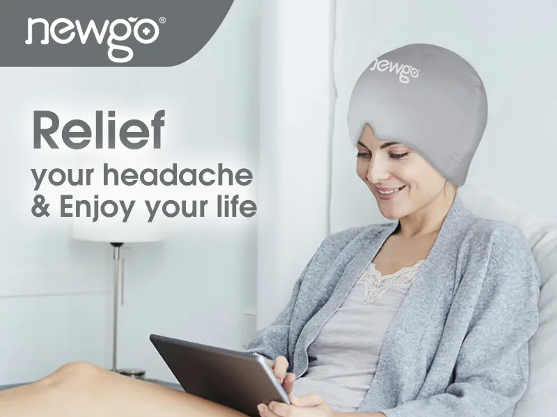 NEWGO Migraine Relief Cap Full Coverage Headache Hat for Migraine Cold Therapy Ice Head Wrap for Puffy Eyes Tension Sinus and Stress Relief Form Fitting & Stretchable-Light Grey - migraine relief cap