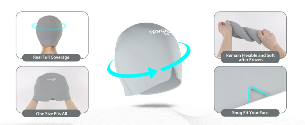 NEWGO Migraine Relief Cap Full Coverage Headache Hat for Migraine Cold Therapy Ice Head Wrap for Puffy Eyes Tension Sinus and Stress Relief Form Fitting & Stretchable-Light Grey - migraine relief cap