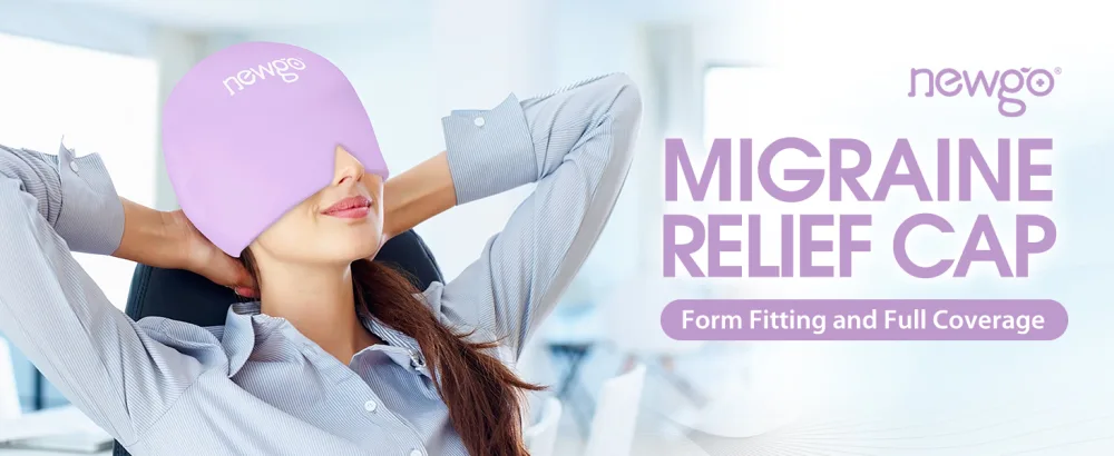 NEWGO Migraine Relief Cap Full Coverage Headache Hat for Migraine Cold Therapy Ice Head Wrap for Puffy Eyes Tension Sinus and Stress Relief Form Fitting & Stretchable (Purple) - migraine relief cap
