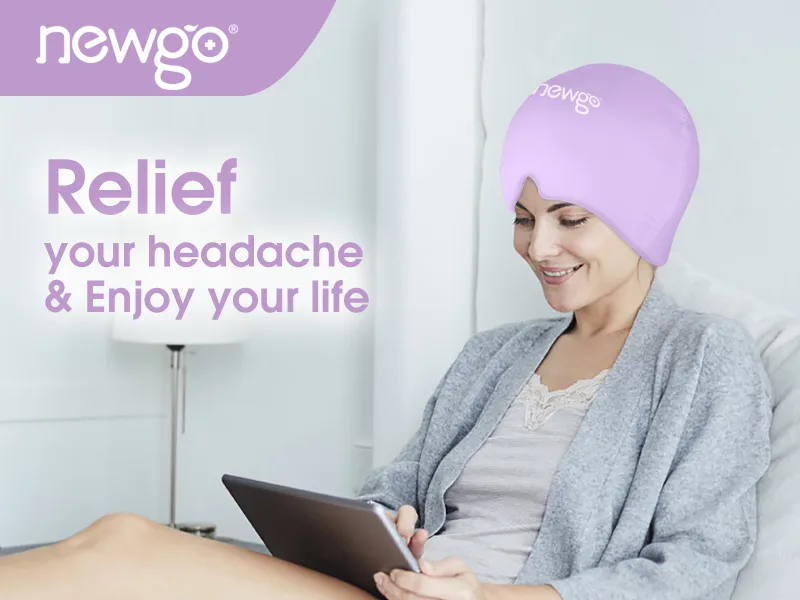 NEWGO Migraine Relief Cap Full Coverage Headache Hat for Migraine Cold Therapy Ice Head Wrap for Puffy Eyes Tension Sinus and Stress Relief Form Fitting & Stretchable (Purple) - migraine relief cap