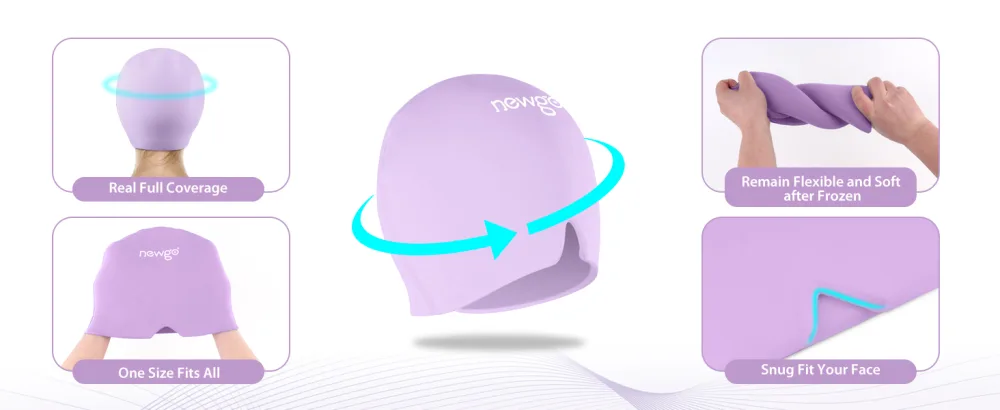 NEWGO Migraine Relief Cap Full Coverage Headache Hat for Migraine Cold Therapy Ice Head Wrap for Puffy Eyes Tension Sinus and Stress Relief Form Fitting & Stretchable (Purple) - migraine relief cap