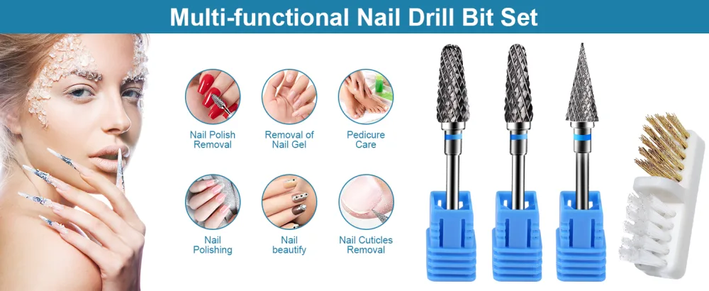 CGBE Nail Drill Bits 3/32Inches Tungsten Steel Nail Drill Bits For Gel Acrylic Nail Cuticle Drill Bits Medium for Home Salon Use - 3pcs - Medium 3PCS Tungsten Carbide - nail drill bits