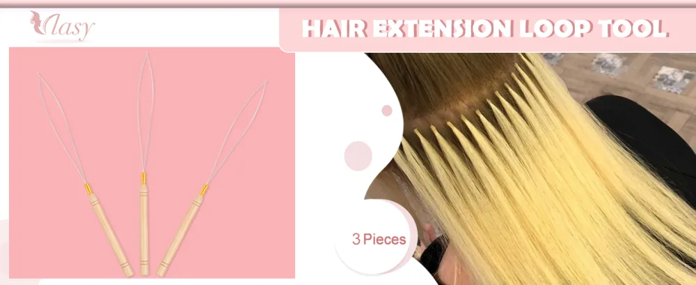 Vlasy 3PCS Hair Extension Loop Needle Threader Pulling Hook Tools Micro Loop Nano Beads Device Hair Extension Threader for Hair or Feather Extensions - HAIR EXTENSION TOOL