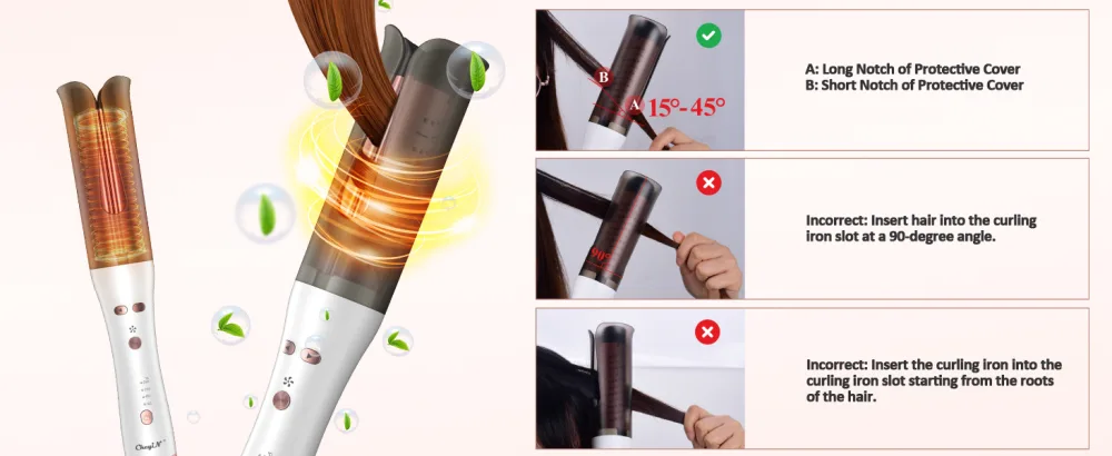CkeyiN Automatic Hair Curler Innovative Rotating Curling Wand Iron Fast-Heating and Versatile Automatic Rotating Hair Curler with Cold Air Styling Function White - Automatic Hair Curler