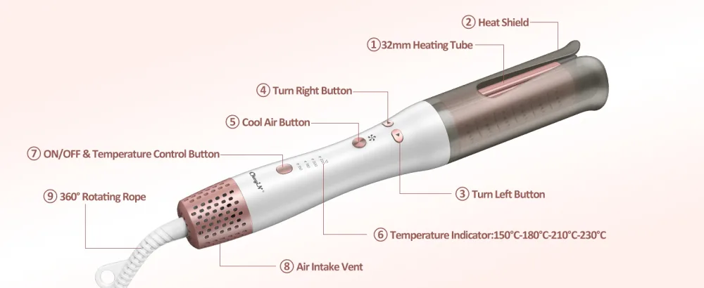 CkeyiN Automatic Hair Curler Innovative Rotating Curling Wand Iron Fast-Heating and Versatile Automatic Rotating Hair Curler with Cold Air Styling Function White - Automatic Hair Curler