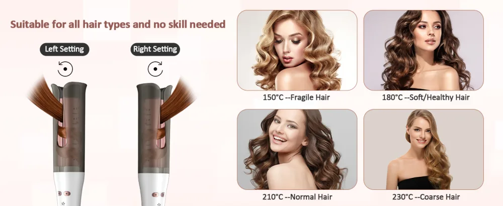 CkeyiN Automatic Hair Curler Innovative Rotating Curling Wand Iron Fast-Heating and Versatile Automatic Rotating Hair Curler with Cold Air Styling Function White - Automatic Hair Curler