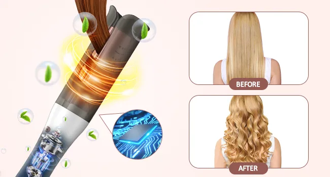 CkeyiN Automatic Hair Curler Innovative Rotating Curling Wand Iron Fast-Heating and Versatile Automatic Rotating Hair Curler with Cold Air Styling Function White - Automatic Hair Curler