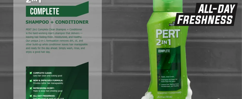 PERT 2 in 1 Complete Clean Shampoo and Conditioner - Mens Shampoo for Daily Use - Hair Conditioner for Men - 25.4 oz - Pert Module 3