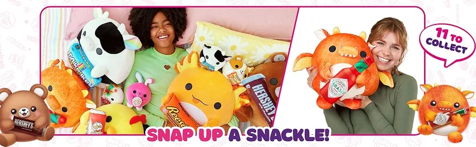 Snackles Series 1 - Hippo Surprise Medium Plush Ultra Soft Plush Cuddly Squishy Comfort 35 cm Plush with License Snack Brand Accessory Ages 3+ (Hippo) - Squishmallow, Plush, Soft Toy, Snackle, Snack, Cute, Toys for Girls