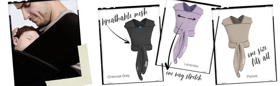 We Made Me Flow Super Stretchy Cool & Comfortable Baby Carrier for Infants from 3.6-15.9 kg Pebble - breathable mesh, one way stretch, one size fits all