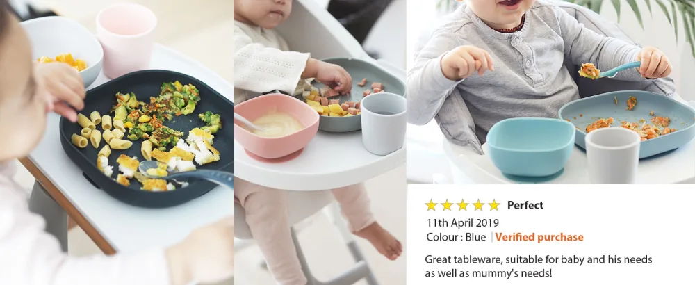 B aba - Silicone Feeding Meal Set - Set of 4 Pieces : Plate + Bowl + Cup + Spoon - Silicone with Strong Suction pad - Baby and Children - Pink - beaba