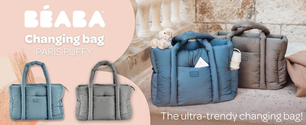 B ABA Baby Diaper Bag Multiple Compartments Mole Grey - Béaba Paris Puffy changing bag