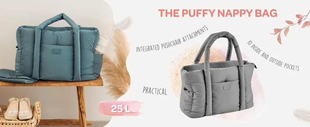 B ABA Baby Diaper Bag Multiple Compartments Mole Grey - Béaba Paris Puffy changing bag