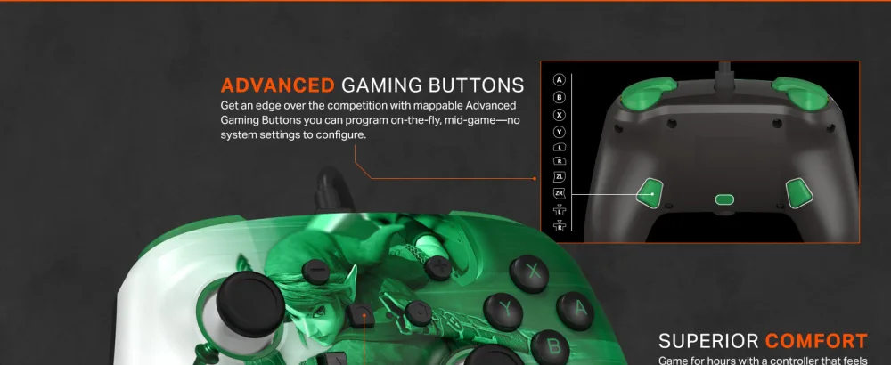 PowerA Enhanced Wired Controller for Nintendo Switch - Heroic Link - Adv Gaming Buttons