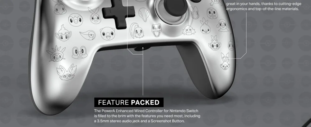 PowerA Enhanced Wired Controller for Nintendo Switch - Pikachu Black & Silver - Feature Packed