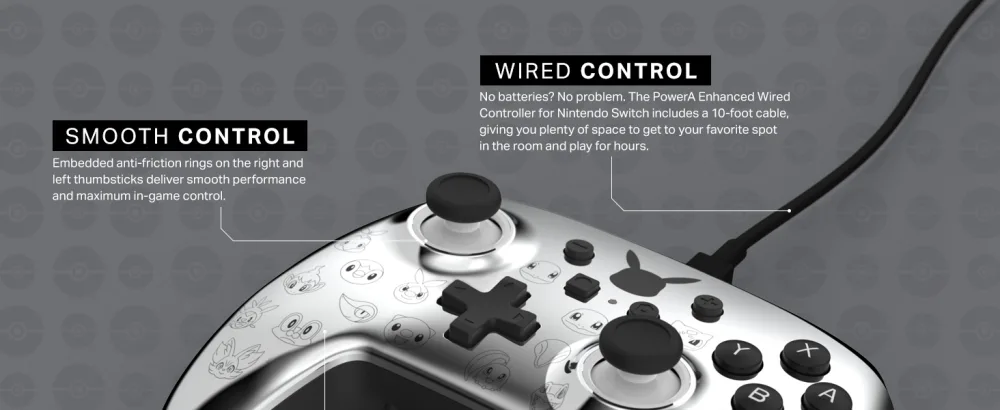 PowerA Enhanced Wired Controller for Nintendo Switch - Pikachu Black & Silver - Wired