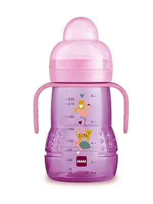 MAM Trainer+ (220 ml) Drinking Bottle for Transition to a Cup Drinking Cup with drip-Free Teat Drinking spout and Handle 4+ Months Tortoise Purple turtle - mam trainer learning cup