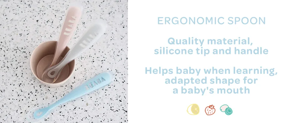 B ABA - Baby Spoons - Silicone weaning spoon - 1st stage - Grey Light Mist - Beaba