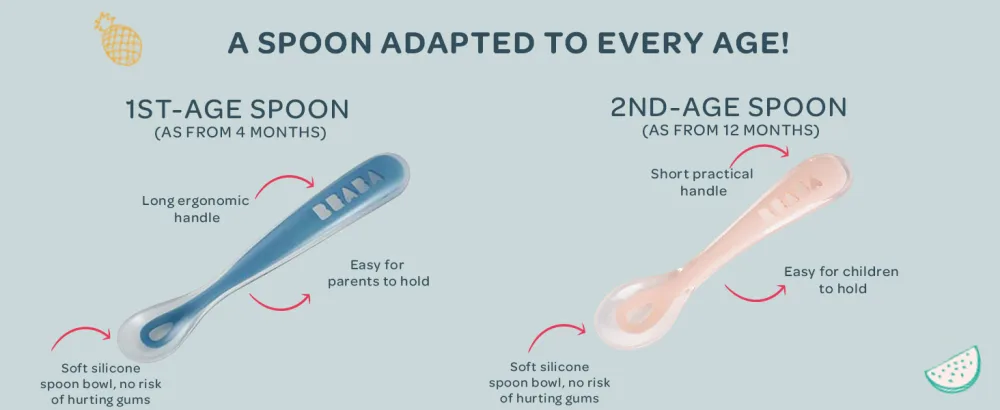 B ABA - Baby Spoons - Silicone weaning spoon - 1st stage - Grey Light Mist - Beaba