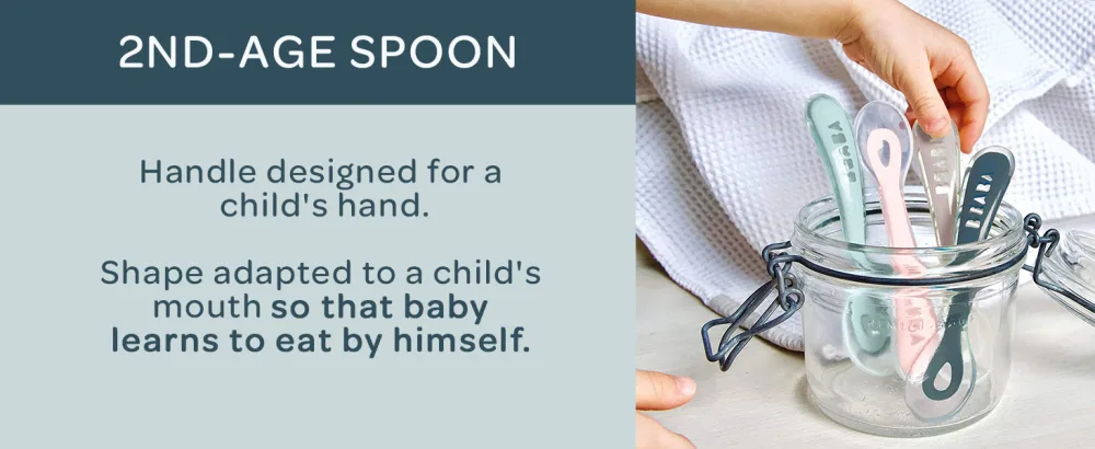 B ABA - Baby Spoons - Silicone weaning spoon - 1st stage - Grey Light Mist - Beaba