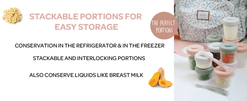 B ABA Set of 8 Storage Pots Interlocking Stackable Pots Baby food storage container 100 Percent Airtight Freezable Breast Milk 4 x 150 ml + 4 x 250 ml Multicolor 8 Piece Set - Beaba